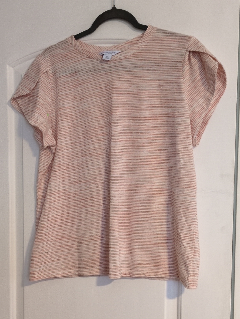 Liz Claiborne Peach and White Striped Short Sleeve Tee
